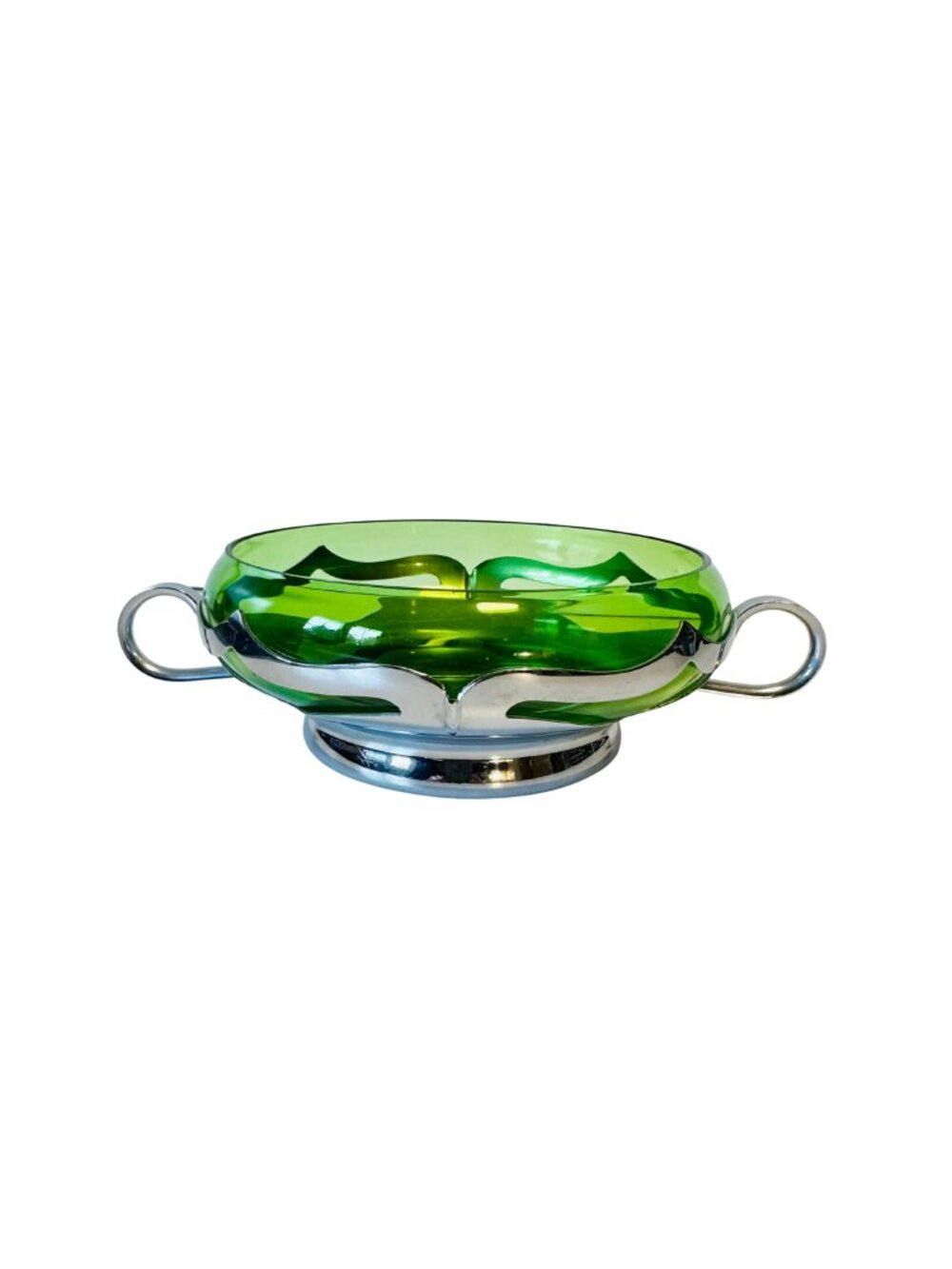 Vintage Art Deco Farber Brothers New York Krome-Kraft Green Glass bowl